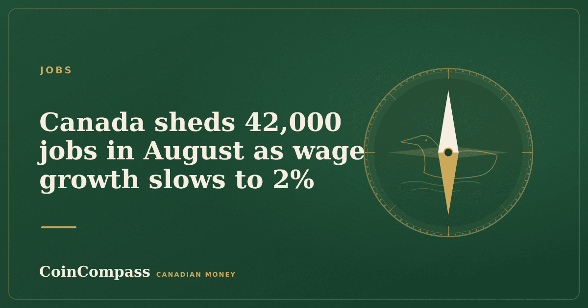 Canada sheds 42,000 jobs in August as wage growth slows to 2% — Jobs · CoinCompass